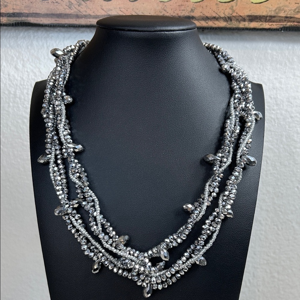 Dazzling Silver Glass Beaded Necklace